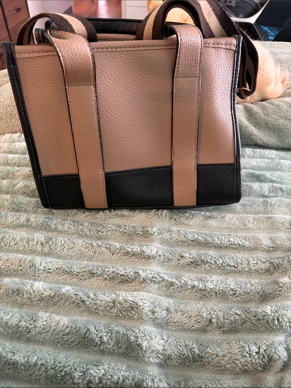 THE TOTE BAG Small Leather Tote in Beige and Black - Picture 2 of 4